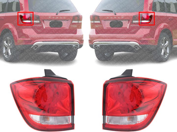 Set Of 2 Tail Light Outer Assembly Chrome Interior Left Driver & Right Passenger Side Direct Replacement Compatible With 2009-2020 Dodge Journey CH2805105 CH2804105 68078464AD