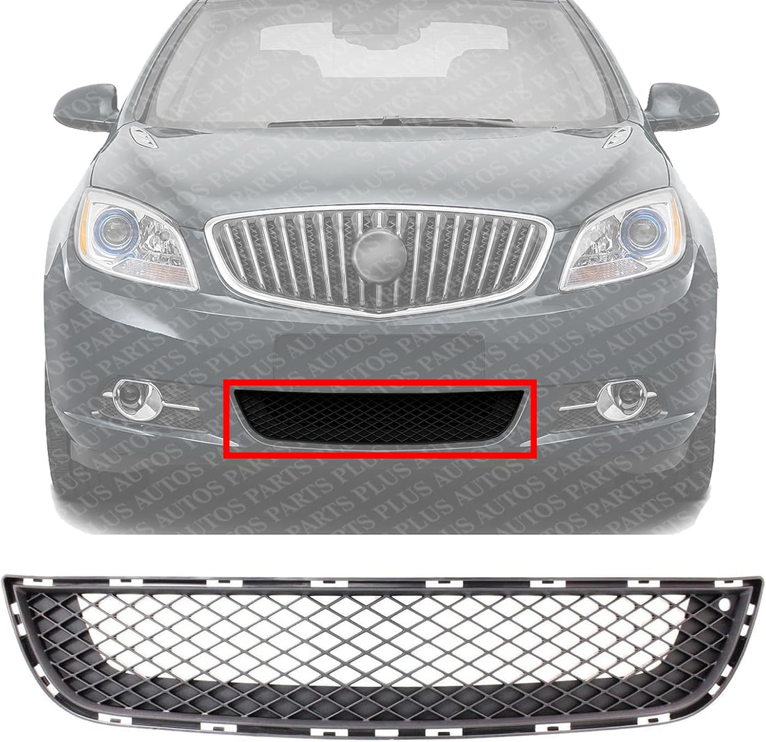 Front Bumper Grille Textured Gray Without Fog Light Holes Direct Replacement Compatible With 2012-2017 Buick Verano GM1036173 22824481