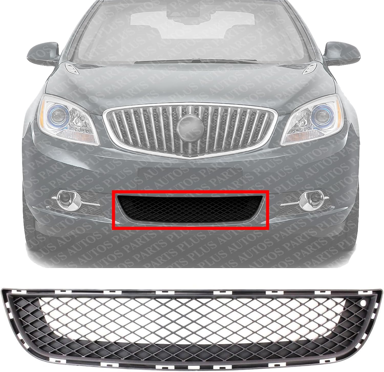 Front Bumper Grille Textured Gray Without Fog Light Holes Direct Replacement Compatible With 2012-2017 Buick Verano GM1036173 22824481