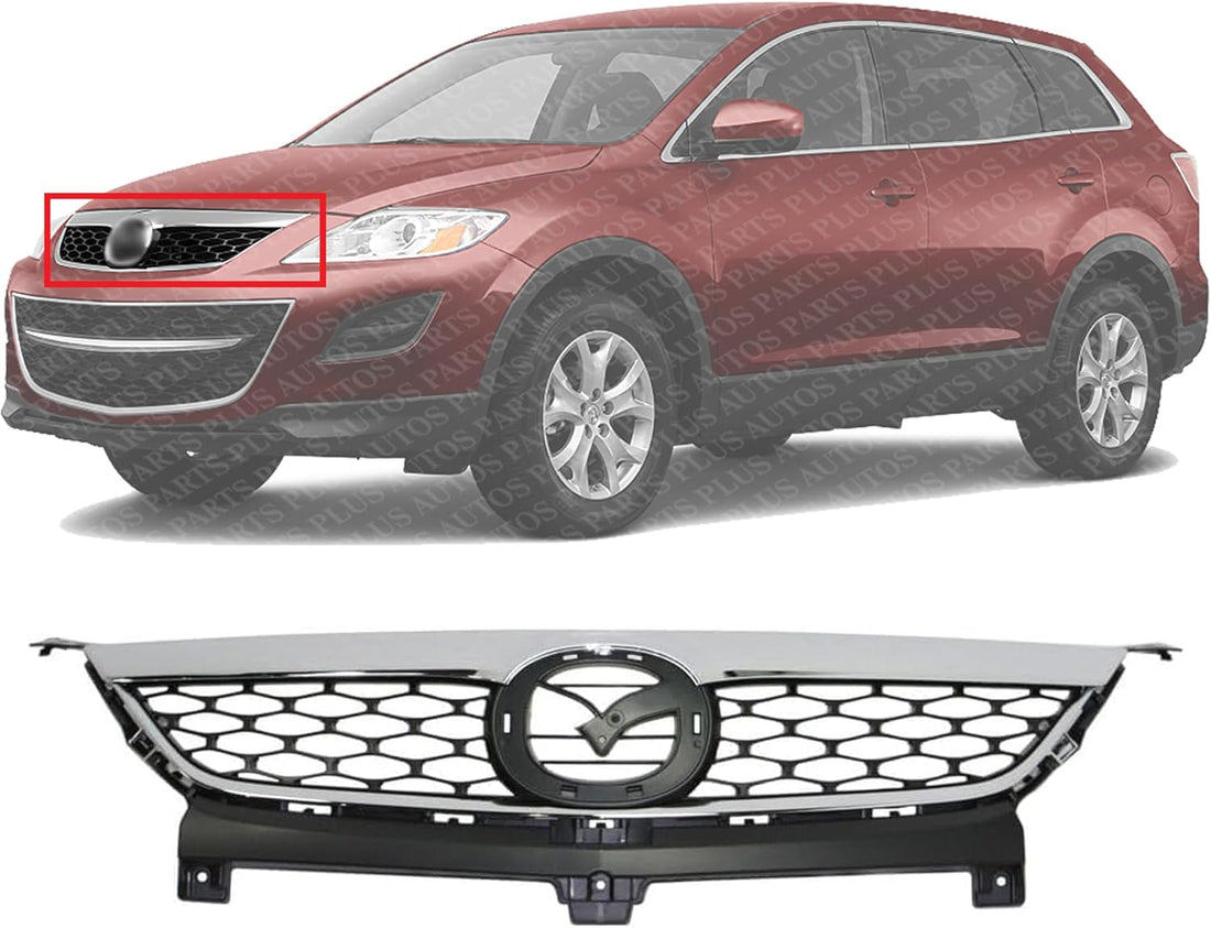 Front Upper Grille Chrome Shell And Insert Without Logo Direct Replacement Compatible With 2010-2012 Mazda CX-9 MA1200190 TE6950710B