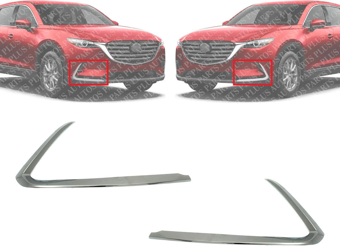 Set Of 2 Front Bumper Molding Chrome Left Driver & Right Passenger Side Direct Replacement Compatible With 2016-2023 Mazda CX-9 MA1046103 MA1047103 TK5050130A TK5050120A