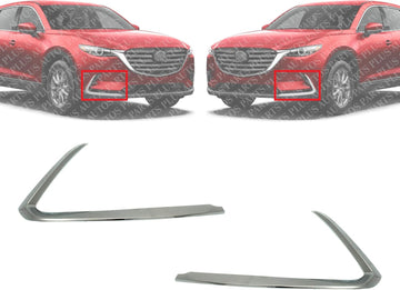 Set Of 2 Front Bumper Molding Chrome Left Driver & Right Passenger Side Direct Replacement Compatible With 2016-2023 Mazda CX-9 MA1046103 MA1047103 TK5050130A TK5050120A