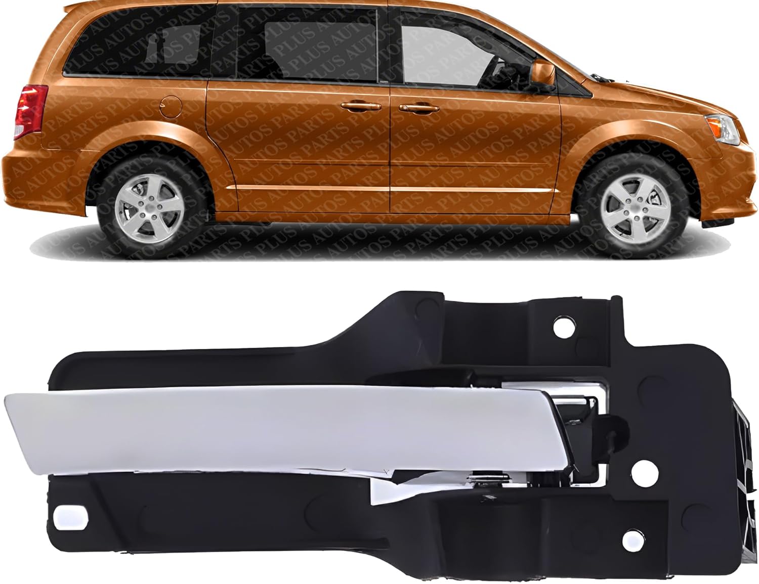 Front Interior Door Handle Chrome Lever with Primed Bezel Right Passenger Side Direct Replacement Compatible with 2008-2018 Dodge Grand Caravan / 2008-2016 Chrysler Town & Country