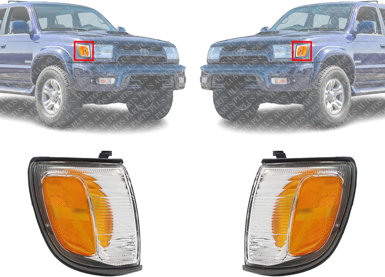 AUTOS PARTS PLUS Set Of 2 Front Corner Lights Assembly Right Passenger & Left Driver Side Direct Replacement Compatible With 1999-2002 Toyota 4Runner TO2520157 TO2521157 8162035340 8161035330