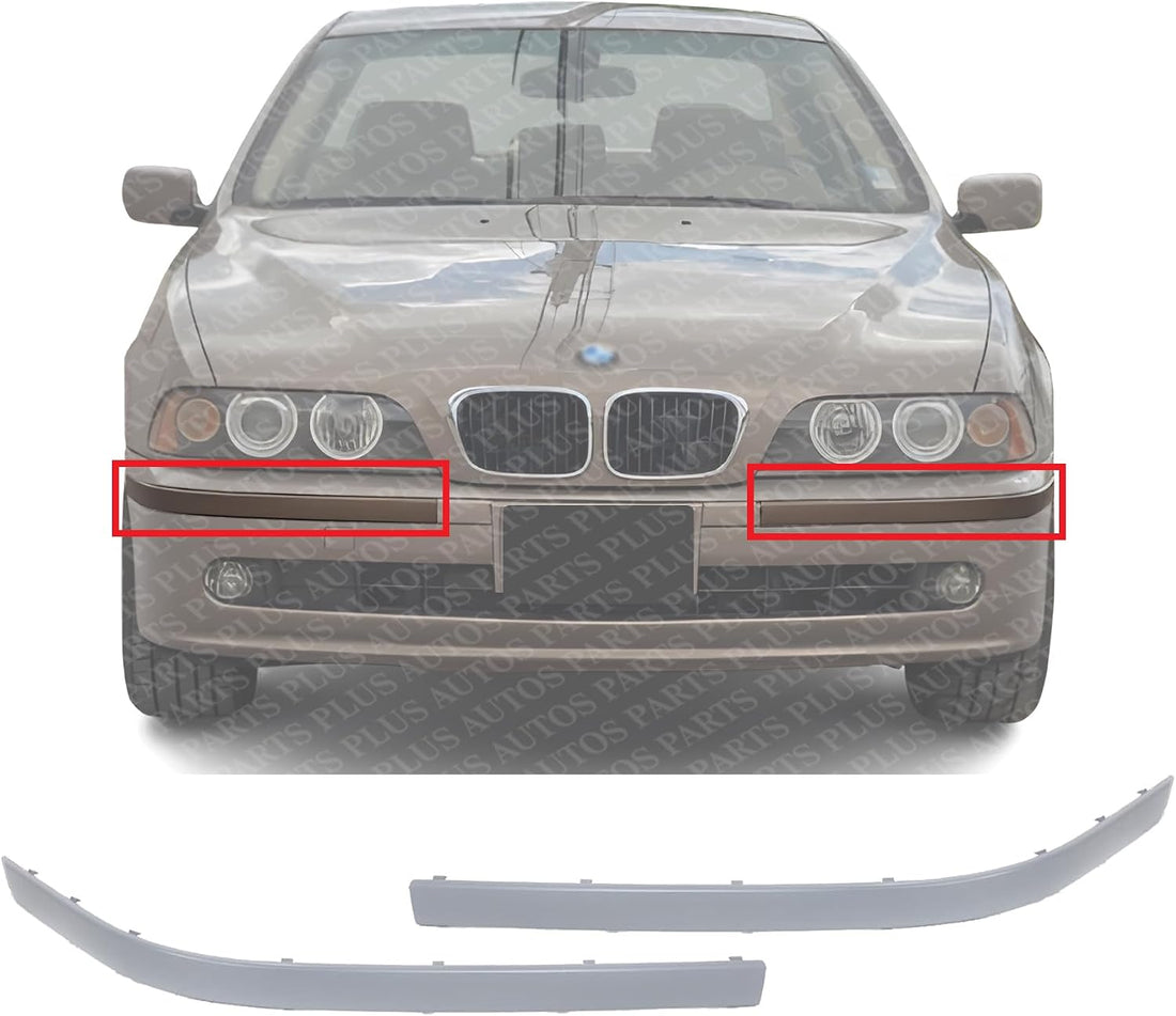 Set Of 2 Front Bumper Upper Molding Primed Plastic Left Driver & Right Passenger Side Direct Replacement Compatible With 2001-2003 BMW 5-Series BM1046105 BM1047105