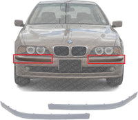Set Of 2 Front Bumper Upper Molding Primed Plastic Left Driver & Right Passenger Side Direct Replacement Compatible With 2001-2003 BMW 5-Series BM1046105 BM1047105