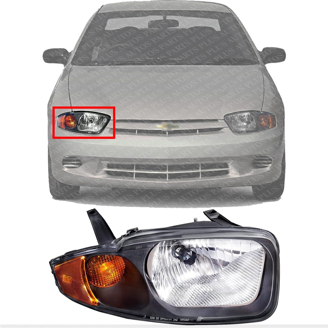 Front Head Light Assembly Right Passenger Side Direct Replacement Compatible With 2003-2005 Chevrolet Cavalier GM2503221 22707273