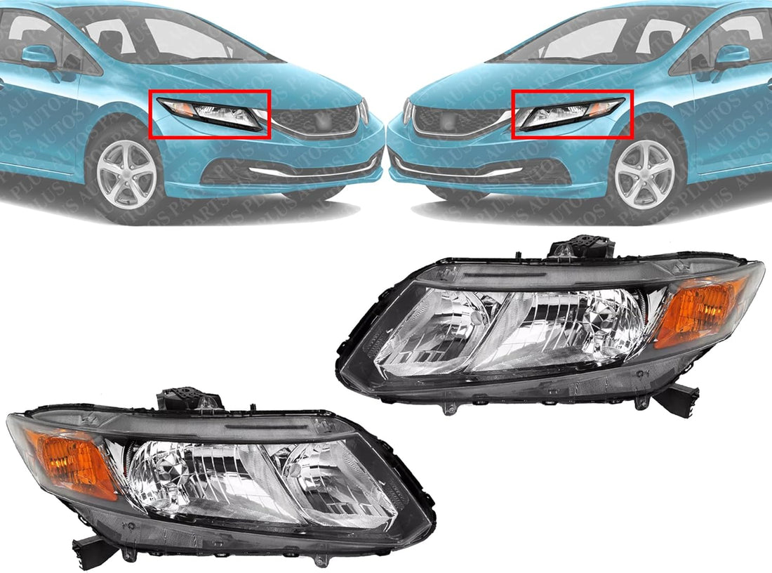 Set Of 2 Front Head Light Assembly Left Driver & Right Passenger Side Direct Replacement Compatible With 2013-2015 Honda Civic HO2502150 HO2503150 33100TR0A51 33150TR0A51