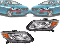 Set Of 2 Front Head Light Assembly Left Driver & Right Passenger Side Direct Replacement Compatible With 2013-2015 Honda Civic HO2502150 HO2503150 33100TR0A51 33150TR0A51