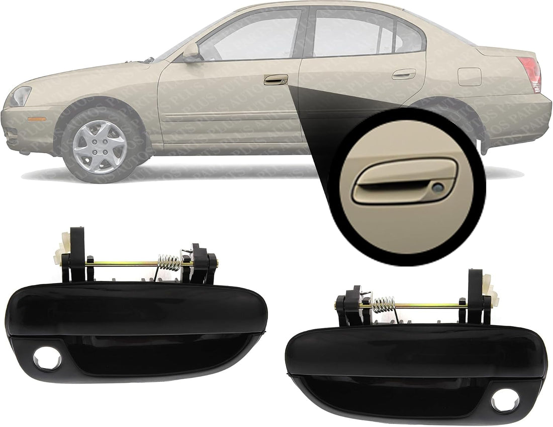 Set of 2 Front Exterior Door Handle Smooth Black Plastic Left Driver & Right Passenger Side Direct Replacement Compatible with 2000-2006 Hyundai Accent HY1311101 HY1310101