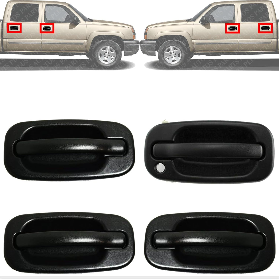 AUTOS PARTS PLUS Set of 4 Front & Rear Exterior Door Handle Textured Left and Right Side Direct Replacement Compatible with Chevrolet Silverado/GMC Sierra 1500 2500HD 3500 2001-2006 GM1310129