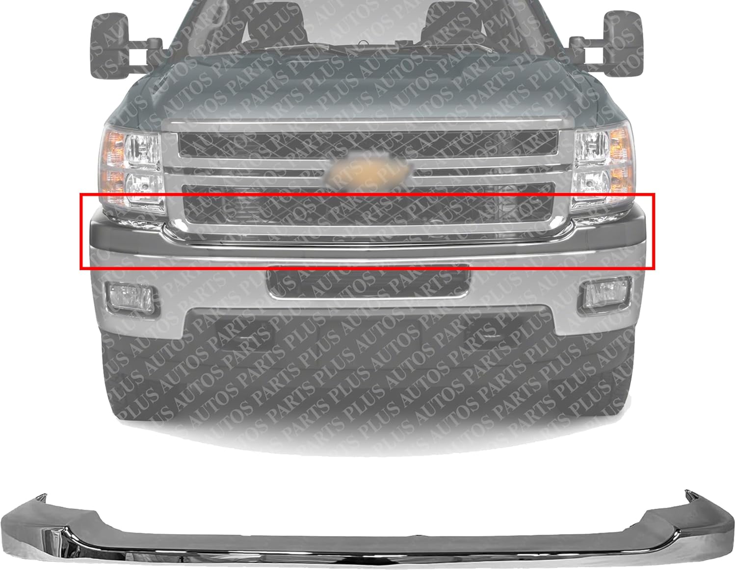 Front Bumper Upper Cover Chrome Plastic Direct Replacement Compatible With 2011-2014 Chevrolet Silverado 2500HD 3500HD GM1014106 25883355