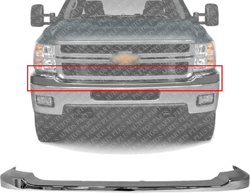 Front Bumper Upper Cover Chrome Plastic Direct Replacement Compatible With 2011-2014 Chevrolet Silverado 2500HD 3500HD GM1014106 25883355