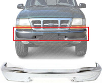 Front Bumper Chrome Without Pad Holes Direct Replacement Compatible With 1998-2000 Ford Ranger FO1002361 XL5Z17757BA