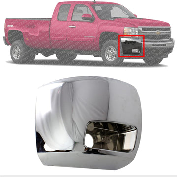 Front Bumper End Cap With Fog Light Hole Chrome Plastic Right Passenger Side Direct Replacement Compatible With 2007-2012 Chevrolet Silverado 2500 HD 3500 HD GM1017108 15839252