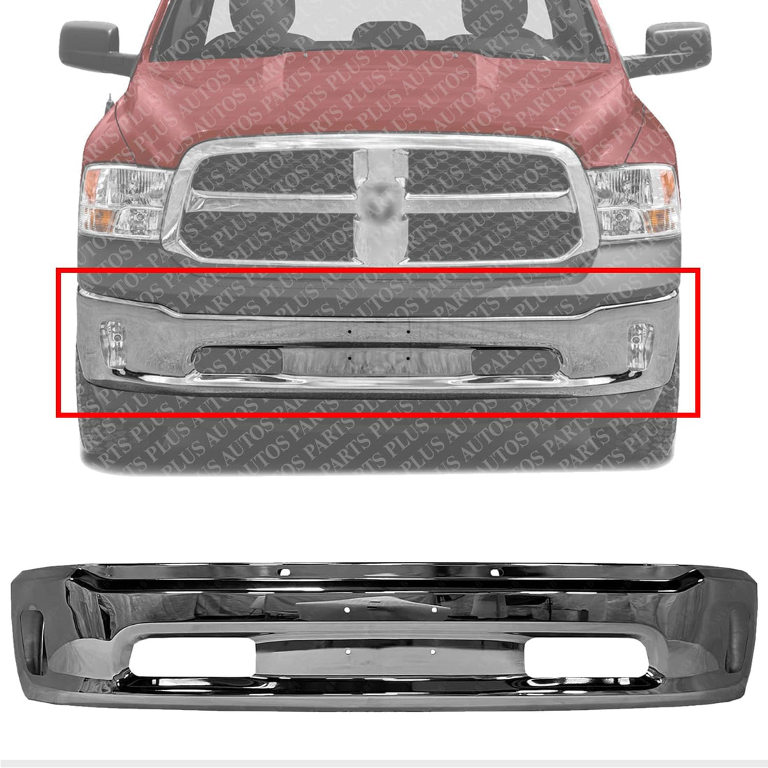 Front Lower Bumper Chrome Steel With Fog Light Holes Direct Replacement Compatible With 2013-2018 Ram 1500 CH1002396 68160853AB