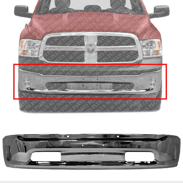 Front Lower Bumper Chrome Steel With Fog Light Holes Direct Replacement Compatible With 2013-2018 Ram 1500 CH1002396 68160853AB
