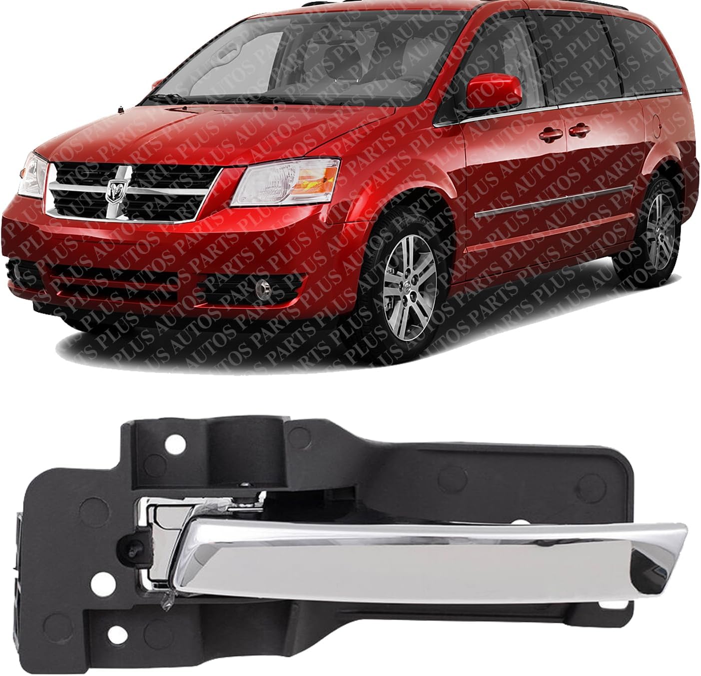Front Interior Door Handle Chrome Lever Left Driver Side Direct Replacement Compatible with 2008-2018 Dodge Grand Caravan / 2008-2016 Chrysler Town & Country CH1352110 5020799AC