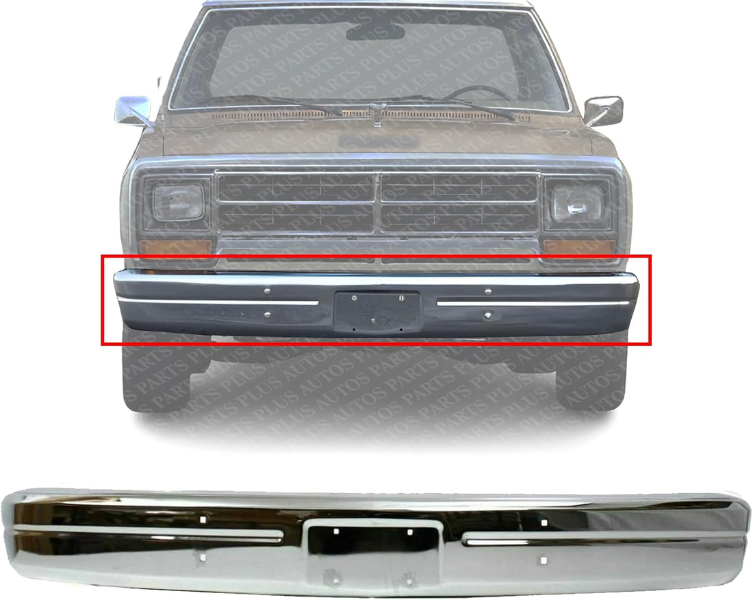 Front Bumper Face Bar Chrome Steel Without Molding Holes Direct Replacement Compatible With 1986-1993 Dodge Full Size Pickup CH1002145 4249818
