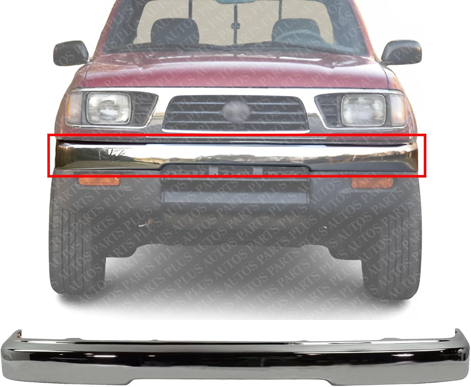 Front Bumper Chrome Steel Direct Replacement Compatible With Toyota Tacoma 1995-1997 TO1002156 5210104080
