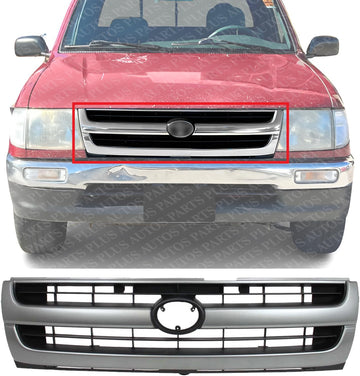 Front Grille Assembly Painted Silver Shell With Black Insert Plastic Direct Replacement Compatible With 1997-2000 Toyota Tacoma TO1200204 5310004060