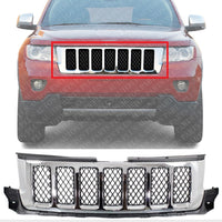 Front Grille Chrome Shell With Painted Black Insert Direct Replacement Compatible With 2011-2013 Jeep Grand Cherokee CH1200363 57010708AE