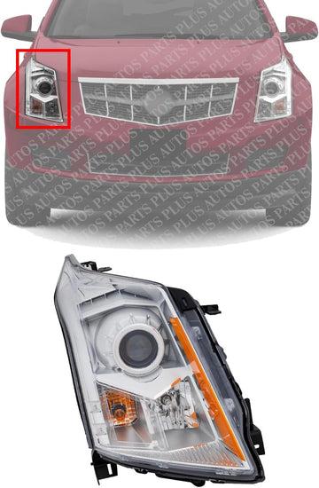 Front Head Light Assembly Right Passenger Side Direct Replacement Compatible With 2010-2012 Cadillac SRX GM2503345 22853873