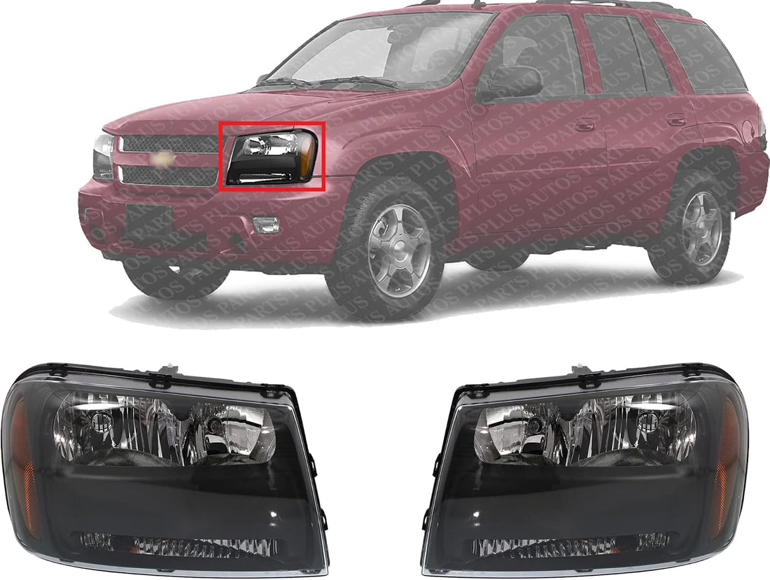 et Of 2 Front Head Light Composite Assembly Plastic Left Driver & Right Passenger Side Direct Replacement Compatible With 2006-2009 Chevrolet Trailblazer GM2503304 GM2502304