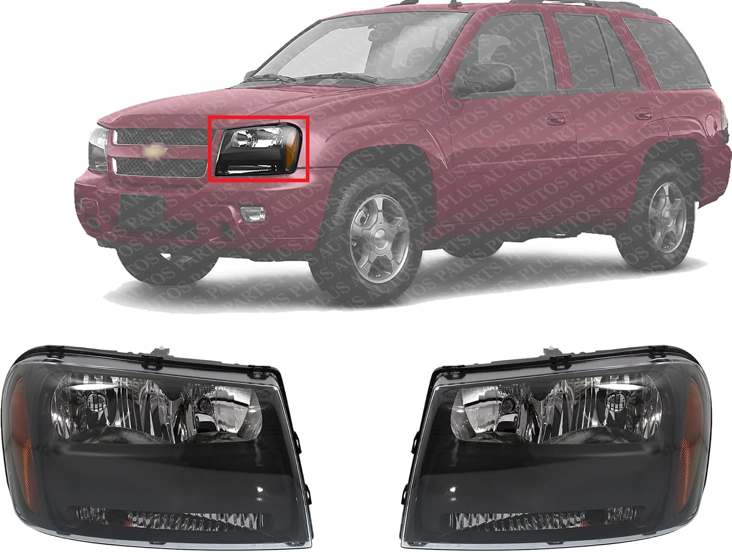 et Of 2 Front Head Light Composite Assembly Plastic Left Driver & Right Passenger Side Direct Replacement Compatible With 2006-2009 Chevrolet Trailblazer GM2503304 GM2502304