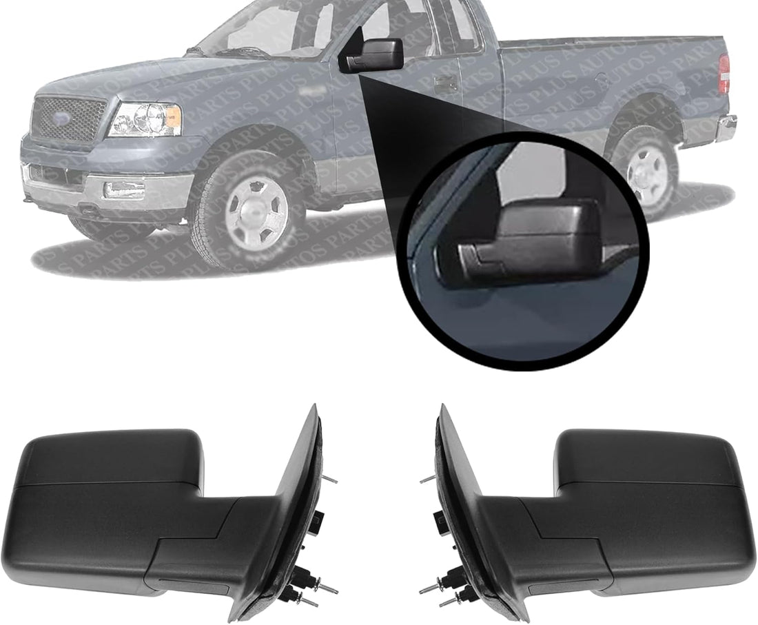 Set of 2 Front Power Mirrors Manual Folding Heated Textured Right Passenger & Left Driver Side Direct Replacement Compatible With 2004-2006 Ford F-150 FO1320242 FO1321242 6L3Z17683CA