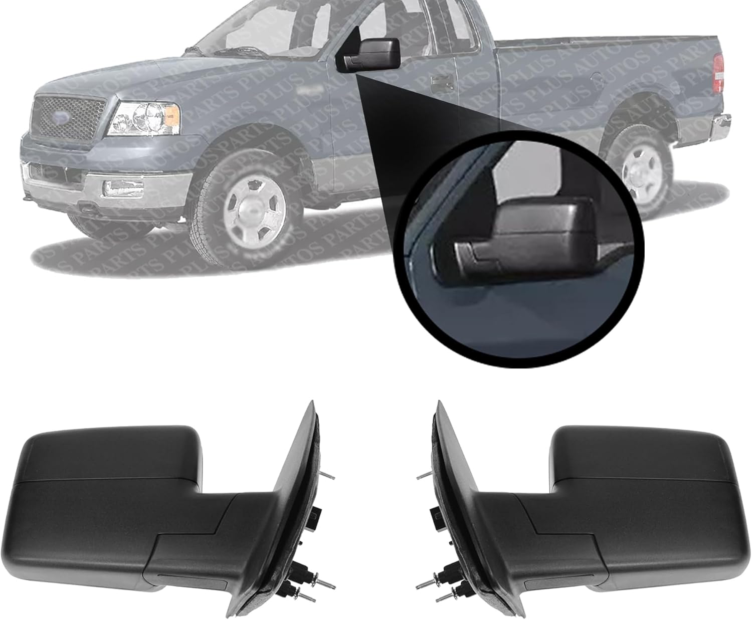 Set of 2 Front Power Mirrors Manual Folding Heated Textured Right Passenger & Left Driver Side Direct Replacement Compatible With 2004-2006 Ford F-150 FO1320242 FO1321242 6L3Z17683CA