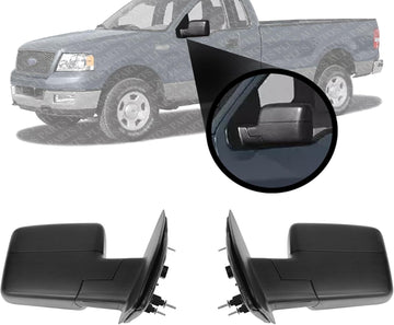 Set of 2 Front Power Mirrors Manual Folding Heated Textured Right Passenger & Left Driver Side Direct Replacement Compatible With 2004-2006 Ford F-150 FO1320242 FO1321242 6L3Z17683CA
