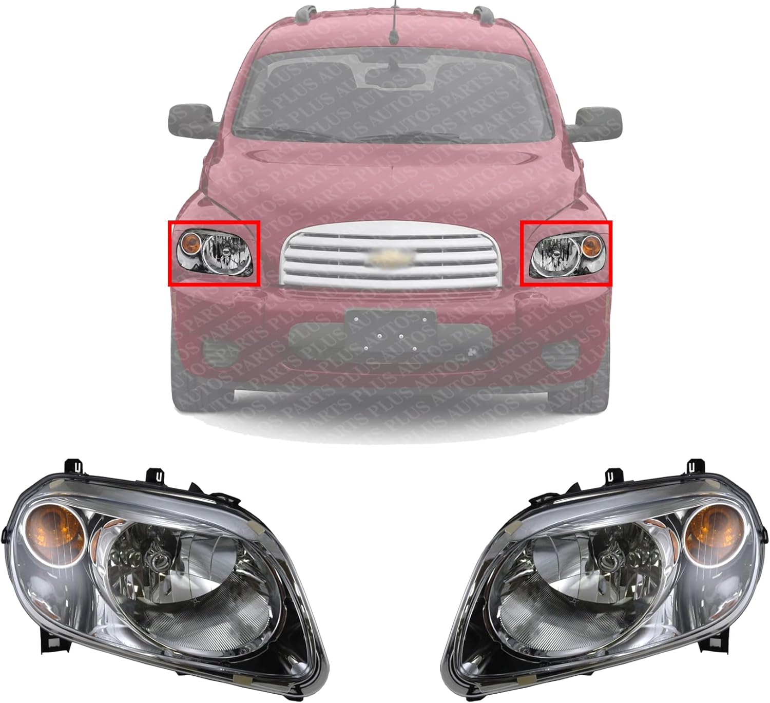 Set Of 2 Front Headlight Composite Assembly Right Passenger & Left Driver Side Direct Replacement Compatible With 2006-2011 Chevrolet HHR GM2502262 GM2503262 15827441 15827442