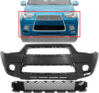 Front Bumper Cover Primed Plastic + Lower Grille Direct Replacement Compatible With 2011-2012 Mitsubishi Outlander/RVR