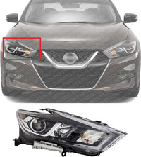 Front Head Light Assembly Plastic Right Passenger Side Direct Replacement Compatible With 2016-2018 Nissan Maxima NI2503235 260104RF9B 260104RF0B