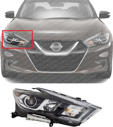 Front Head Light Assembly Plastic Right Passenger Side Direct Replacement Compatible With 2016-2018 Nissan Maxima NI2503235 260104RF9B 260104RF0B