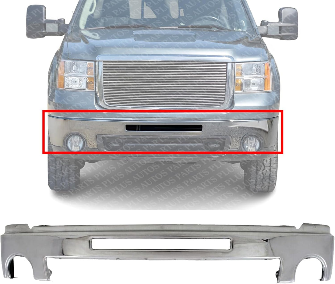 Front Bumper Chrome Steel With Air Hole Direct Replacement Compatible With 2007-2013 GMC Sierra 1500 2500/2007-2010 3500 HD GM1002834 15902856