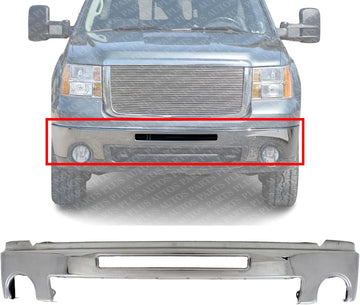 Front Bumper Chrome Steel With Air Hole Direct Replacement Compatible With 2007-2013 GMC Sierra 1500 2500/2007-2010 3500 HD GM1002834 15902856
