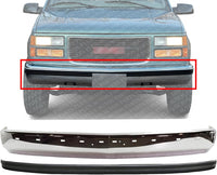 Front Bumper Face Bar Chrome With Pad Holes + Molding Impact Strip Direct Replacement Compatible With 1988-2000 Chevrolet & GMC C/K-Series GM1002802 GM1057127 15574113 15574111