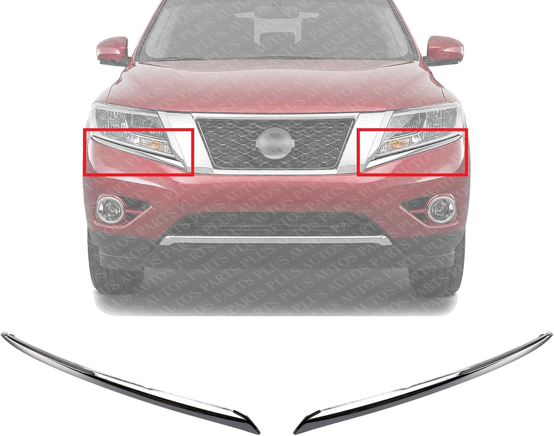 Set Of 2 Front Bumper Molding Chrome Left Driver & Right Passenger Side Direct Replacement Compatible With 2013-2016 Nissan Pathfinder NI1047102 NI1046102 620743KA0A 620753KA0A