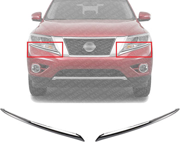 Set Of 2 Front Bumper Molding Chrome Left Driver & Right Passenger Side Direct Replacement Compatible With 2013-2016 Nissan Pathfinder NI1047102 NI1046102 620743KA0A 620753KA0A