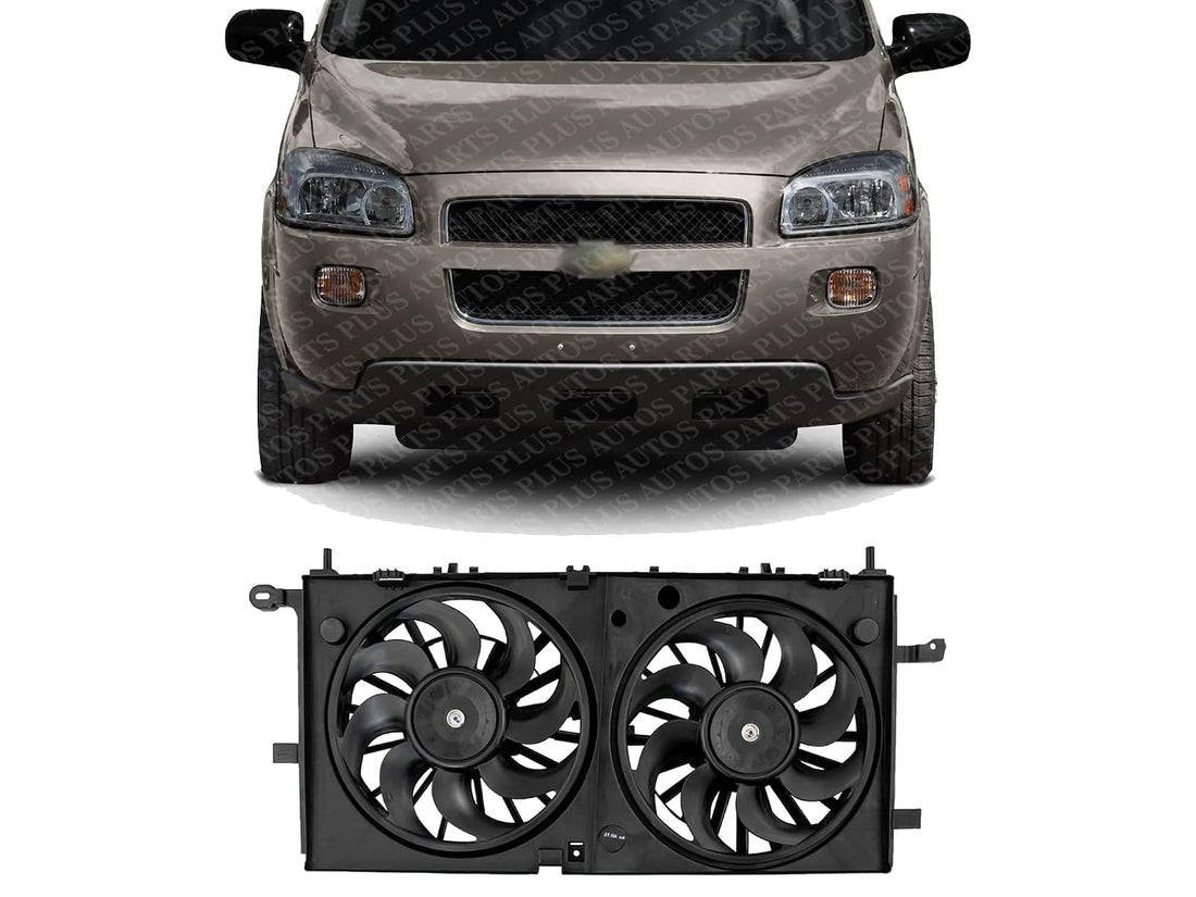 Front Radiator Dual Cooling Fan Assembly Plastic Direct Replacement Compatible with 2006-2009 Chevrolet Uplander GM3115228 15907032-PFM