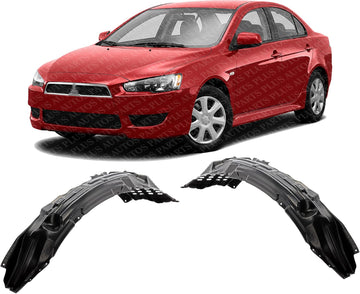Set Of 2 Front Fender Liner Plastic Left Driver & Right Passenger Side Direct Replacement Compatible With 2008-2015 Mitsubishi Lancer MI1249123 MI1248123 5370A386 5370A385