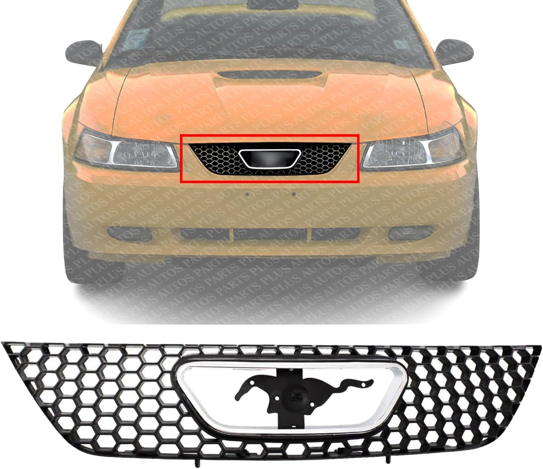 Front Grille Textured Shell And Insert Without Emblem Direct Replacement Compatible With 1999-2004 Ford Mustang FO1200357 XR3Z8200AA