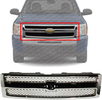 Front Grille Chrome Shell And Mesh Insert Direct Replacement Compatible With 2007-2013 Chevrolet Silverado 1500 GM1200655 22849840