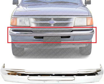 Front Bumper Chrome Steel With Molding Holes Direct Replacement Compatible With 1993-1997 Ford Ranger FO1002244 F57Z17757AA