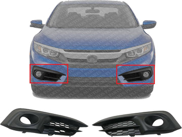 Set Of 2 Front Fog Lamp Molding Primed Right Passenger & Left Driver Side Direct Replacement Compatible With 2016-2018 Honda Civic HO1039129 HO1038129 71103TBAA10 71108TBAA10