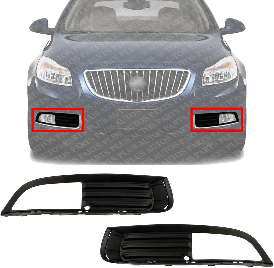 Set Of 2 Front Fog Light Moldings Primed Plastic Left Driver & Right Passenger Side Direct Replacement Compatible With 2011-2013 Buick Regal GM1039140 GM1038140 13238371 13238370