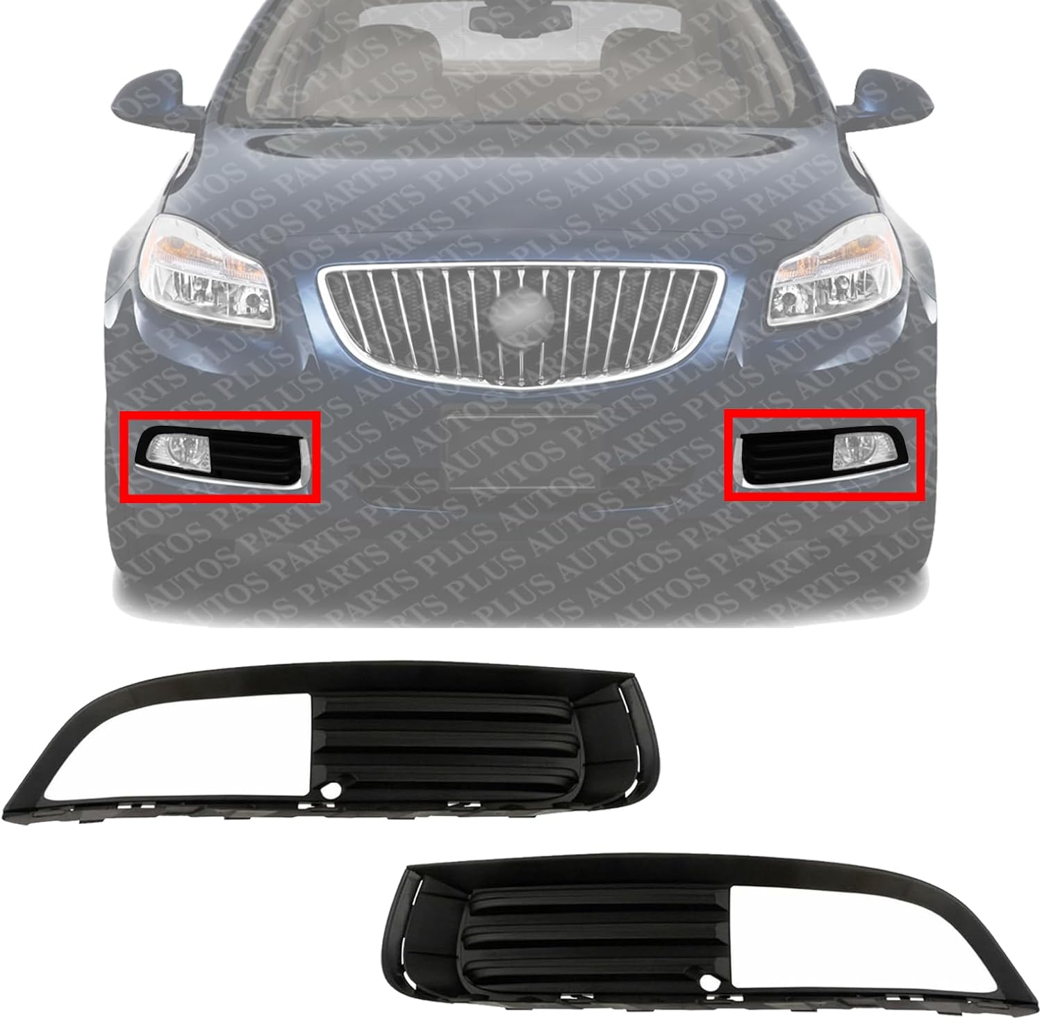 Set Of 2 Front Fog Light Moldings Primed Plastic Left Driver & Right Passenger Side Direct Replacement Compatible With 2011-2013 Buick Regal GM1039140 GM1038140 13238371 13238370
