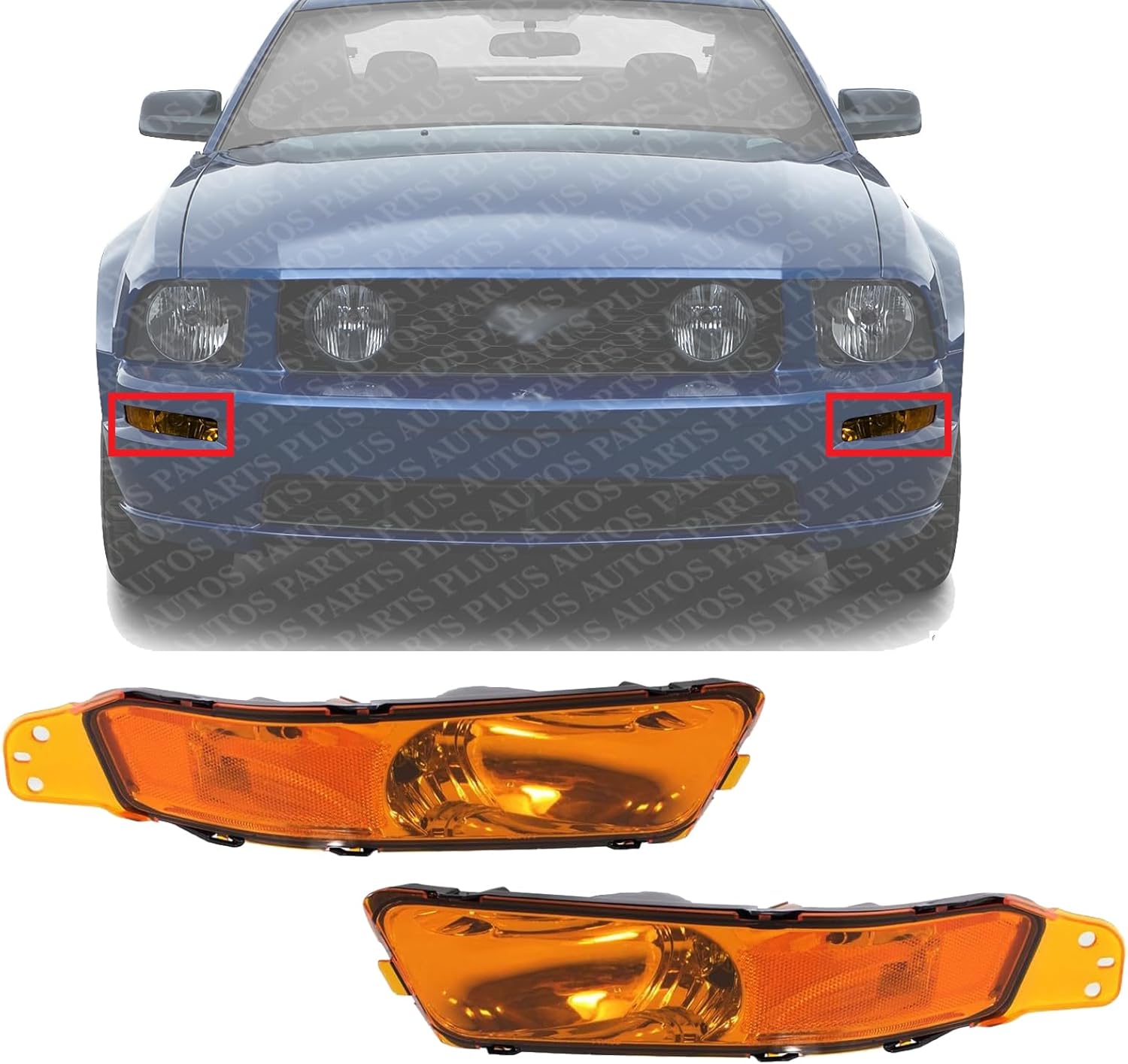 Set Of 2 Front Turn Signal Light Plastic Left Driver & Right Passenger Side Direct Replacement Compatible With 2005-2009 Ford Mustang FO2521180 FO2520180 4R3Z13200AA 4R3Z13201AA